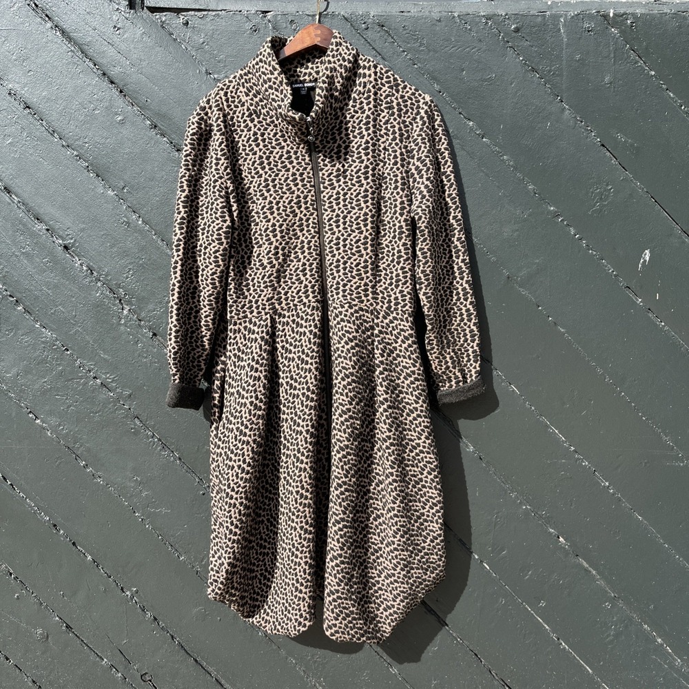 Samuel Dong Animal Print Coat Women's Medium Brown & Black Leopard Pattern, Long